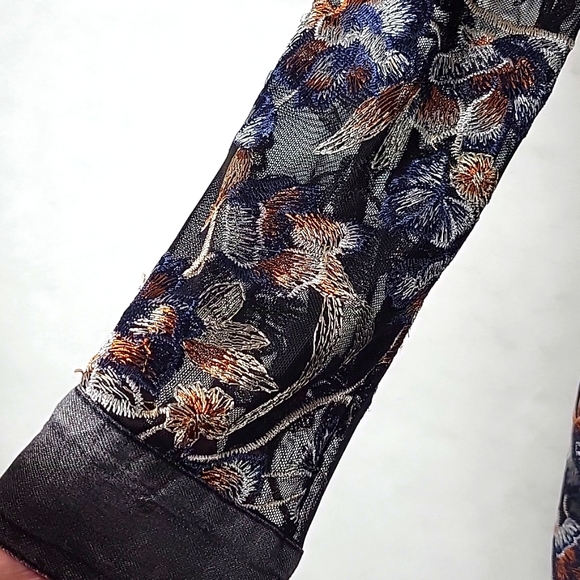 REBA Western Lightweight Button Up Denim&Lace Embroidered Blouse Size M - Picture 5 of 11